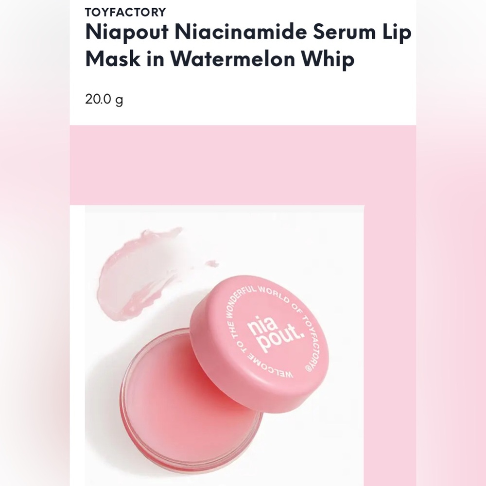 NWT TOYFACTORY
Niapout Niacinamide Serum Lip Mask in Watermelon Whip - 20.0 g